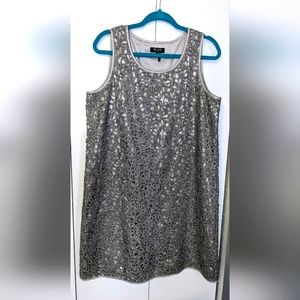 Nic+Zoe Silver Mesh w/Rayon Lining  Cocktail Dress Size L